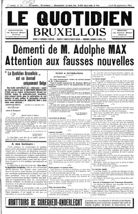 Une du journal censuré "Le quotidien bruxellois", 19 septembre 1914. (Cegesoma, collection "The Belgian War Press")