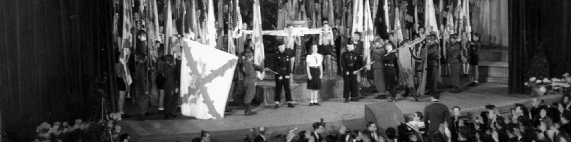 Cérémonie commémorative par Rex au Palais des Beaux-Arts de Bruxelles du départ de la Légion Wallonie, 13/8/1944