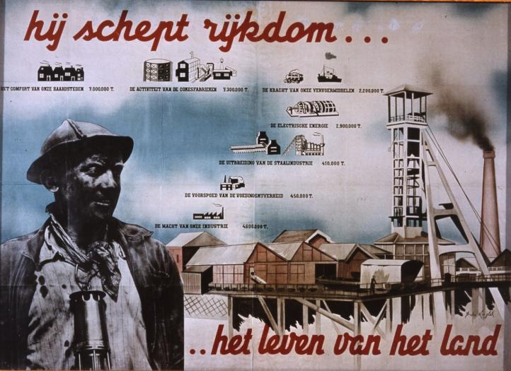 Illustration : affiche de recrutement 'Il crée de la richesse' conçue par André Linglet, ca 1950 (Archives du musée de la mine de Beringen) Illustration : affiche de recrutement 'Il crée de la richesse' conçue par André Linglet, ca 1950 (Archives du musée de la mine de Beringen)