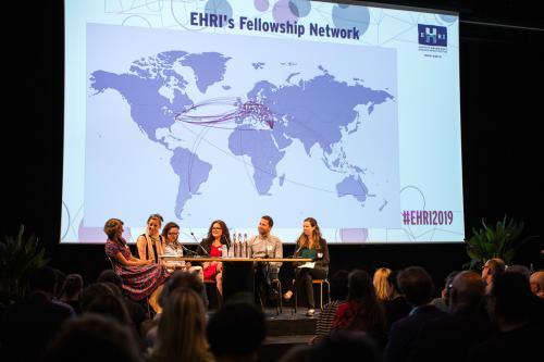 Dr. Anna Ullrich in conversation with some former EHRI fellows during the conference 'Holocaust Studies in its Social Setting', on July 3, 2019 in Amsterdam. (Photo Marc Nauwen/EHRI) Dr. Anna Ullrich in conversation with some former EHRI fellows during the conference 'Holocaust Studies in its Social Setting', on July 3, 2019 in Amsterdam. (Photo Marc Nauwen/EHRI)